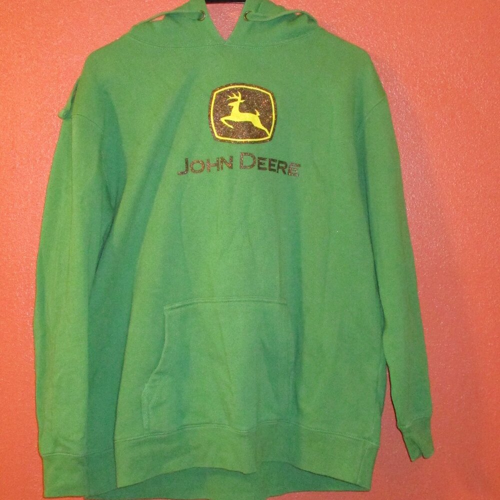 John Deere Hoodie Woman Large Green Yellow Black Long Sleeve Pullover Hoodie